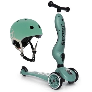Scoot and Ride Highwaykick 1 - 2w1 Jeździk / Hulajnoga 1-5 Lat zestaw z kaskiem XXS | Forest